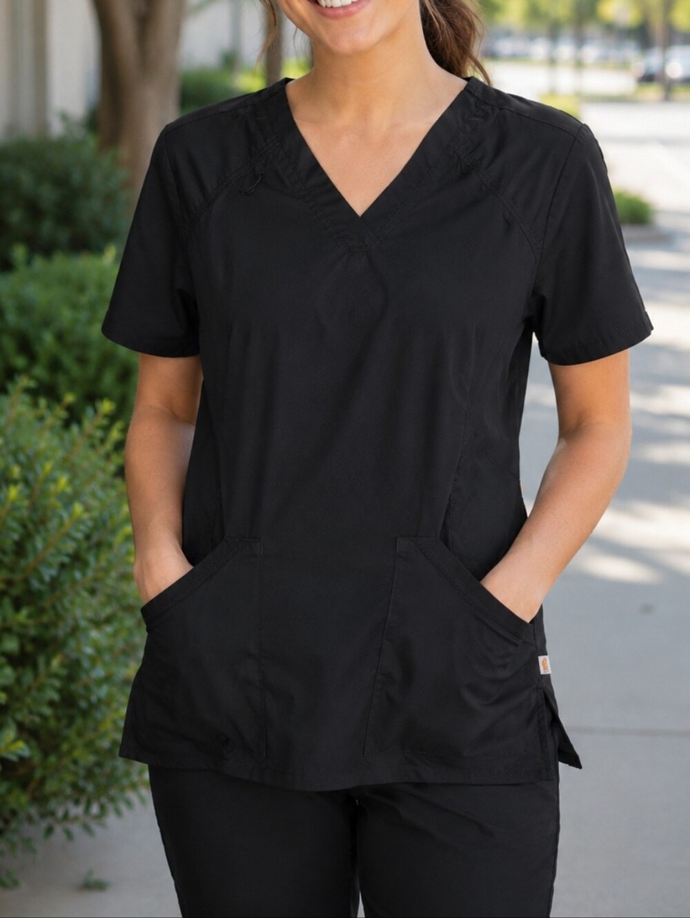 Carhartt Black V-Neck Utility Scrub Top | Workwear Core Medical Uniform Pocket